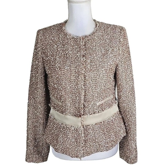 Jones New York ~Woman Size 4~Brown/Beige w/Silver Stripes Business Blazer Jacket - Picture 1 of 12